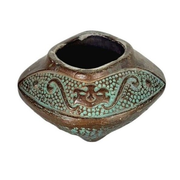 Antique Ornate Hand Crafted Temple Copper Finish Incense Burner Pottery Japan - Picture 2 of 13